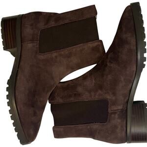 Block Heel Brown‎ Suede Leather Chelsea Booties - Ann Taylor, size: 7M